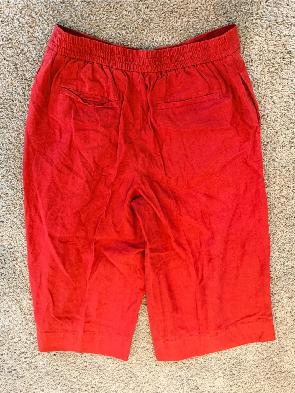 Wide Leg Crop Linen Blend Pants - Red